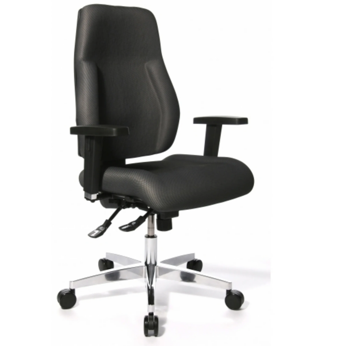 Sedia da ufficio professionale P91 AL.G3 grigia con braccioli e base lucida a cinque ruote di Topstar – vista a 360° (vista frontale 0°)