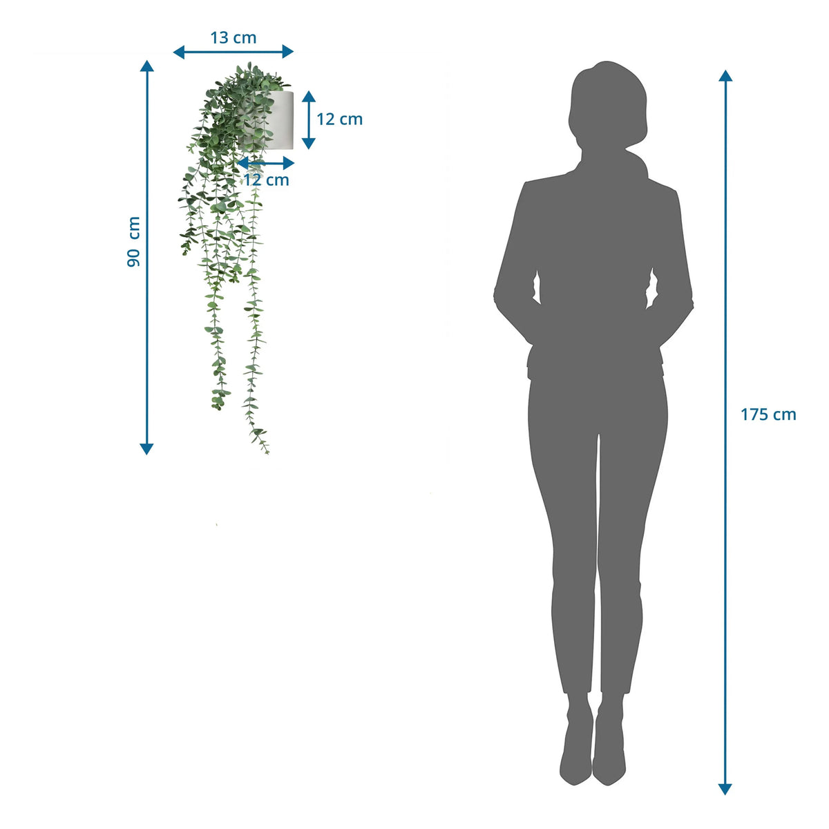 Disegno tecnico della Piante artificiali EUCALYPTUS CLIMB con un'altezza totale di 90 cm di hjh OFFICE
