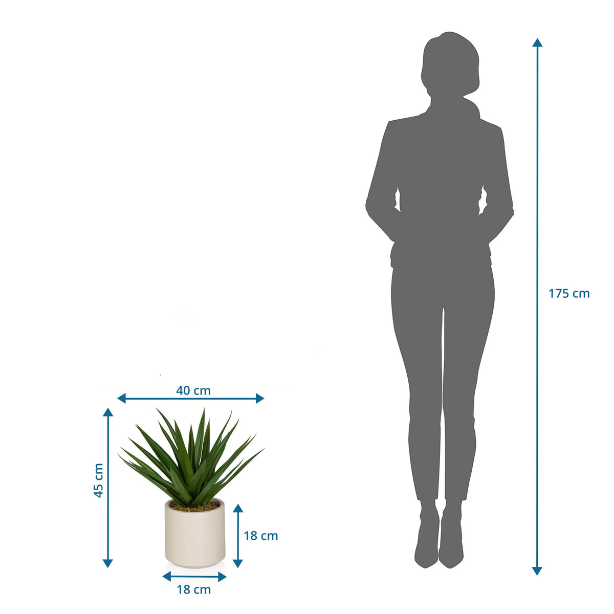 Disegno tecnico della Piante artificiali Agave con altezza 45 cm e larghezza 40 cm di hjh OFFICE