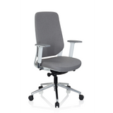 Sedia da ufficio professionale CHIARO T4 WHITE grigia con braccioli e base a cinque ruote di hjh OFFICE – vista a 360° (vista frontale a tre quarti 40°)