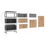 Einzelteile und Fronten des Schrankes FlexWall in Graphit und Holzoptik von hjh OFFICE PRO