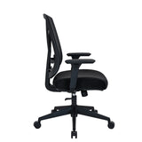 Vista laterale della Sedia da ufficio professionale Mirou in nero con braccioli e base a stella con ruote di hjh OFFICE