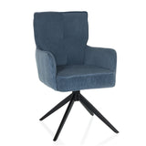 Sedia imbottita blu TARUGO con rivestimento in velluto a coste e struttura a quattro gambe nera di hjh LIVING – vista a 360° (vista frontale 15°)
