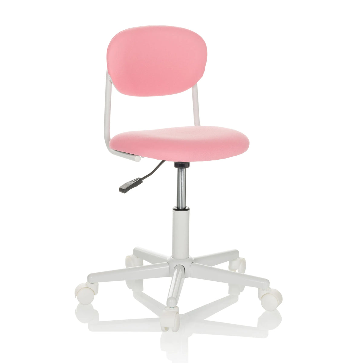 Sedia girevole per bambini KIDDY BASE I rosa con base a stella e cinque rotelle di hjh OFFICE – vista a 360° (vista frontale a tre quarti 30°)