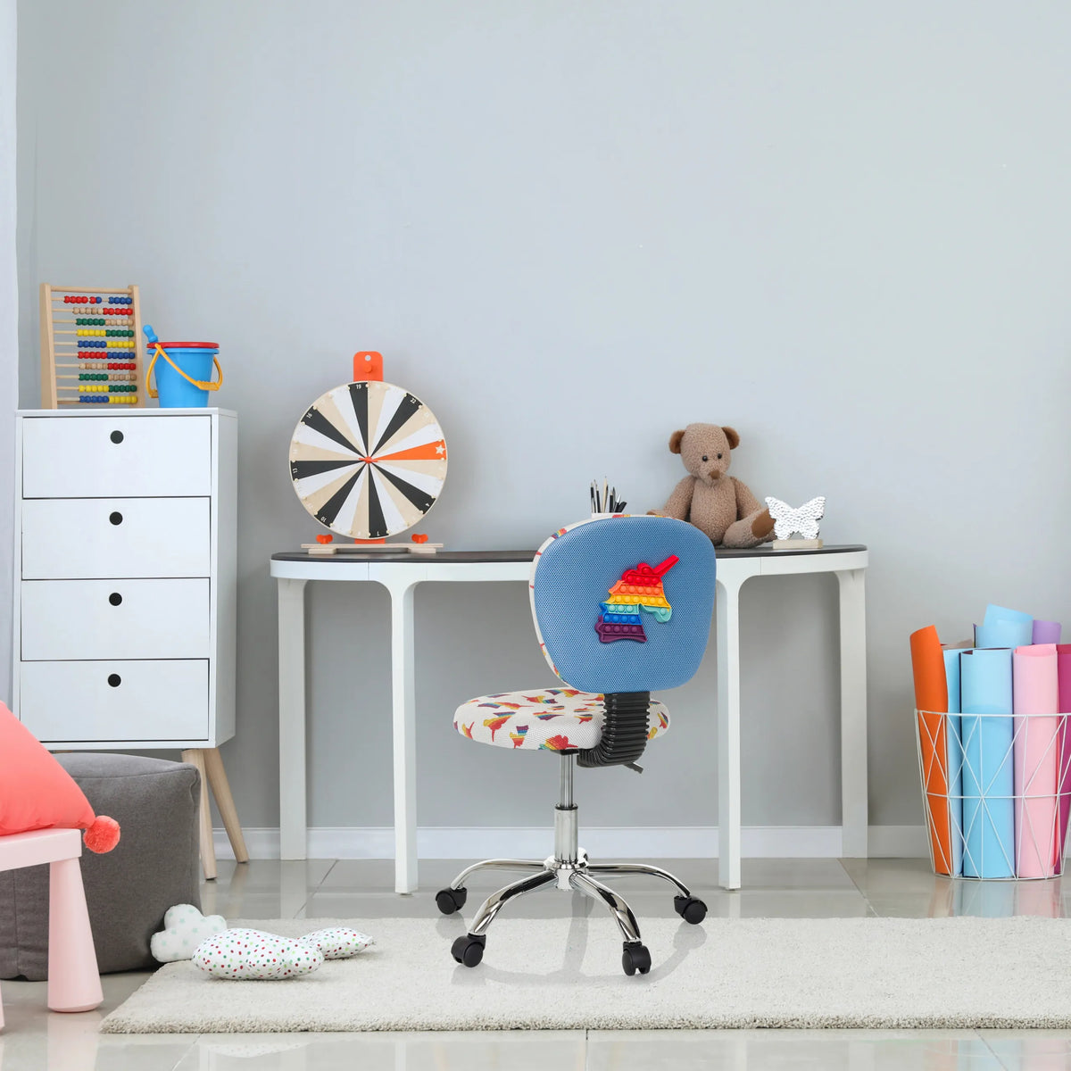Sedia girevole per bambini KID BUBBLE con motivo colorato e schienale blu di hjh OFFICE