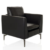 Poltrona Lounge BAVERO nera con rivestimento in ecopelle e piedi in metallo di hjh OFFICE – vista a 360° (vista frontale a tre quarti 45°)