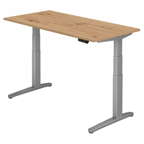 Elektrisch höhenverstellbarer Schreibtisch XBHM 16 SS in Asteiche mit silbernem Gestell von hjh OFFICE PRO