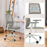 Sedia Home Office PROFONDO ECO W grigia con schienale in rete, braccioli e base bianca di hjh OFFICE