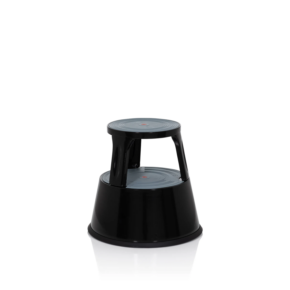 Sgabello nero TIO-M II con due gradini e superfici antiscivolo di hjh OFFICE – vista a 360° (vista frontale 20°)