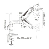 Disegno tecnico del Supporto per monitor VM-MG1 con una profondità massima di 570 mm di hjh OFFICE