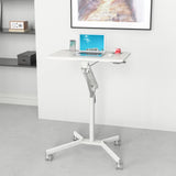 Scrivania in piedi bianca STAND VM-SU I con struttura regolabile in altezza e base a croce con ruote di hjh OFFICE
