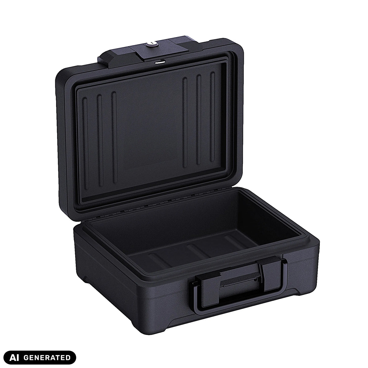Cassaforte Safe Compact Slim aperta in nero con maniglia per il trasporto di hjh OFFICE (immagine generata dall’IA)