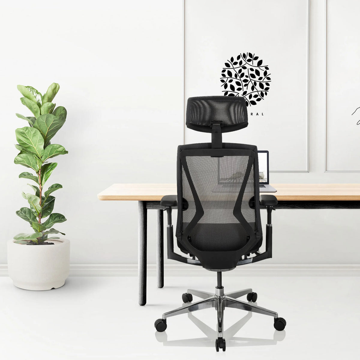 High-end Sedia da ufficio INSPERO in nero con schienale in rete e poggiatesta di hjh OFFICE