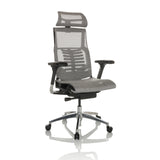 High-end Sedia da ufficio POFIT GEN2 grigio chiaro con schienale in rete e base a cinque ruote di hjh OFFICE – vista a 360° (vista frontale a tre quarti 30°)