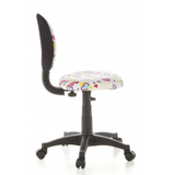 Kinderdrehstuhl KIDDY TOP mit buntem Herz- und Blumenmuster sowie Fußkreuz mit fünf Rollen von hjh OFFICE – 360-Grad-Ansicht (Seitenprofil 100°)