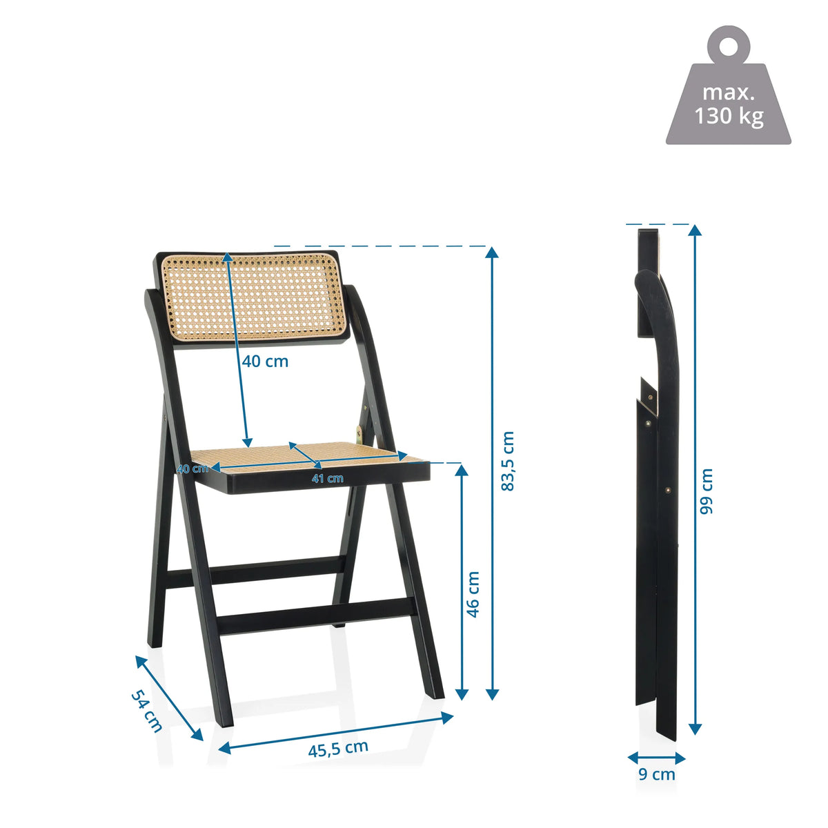 Disegno tecnico della Sedia pieghevole TUDELA BAMBOO con un'altezza totale di 99 cm di hjh LIVING