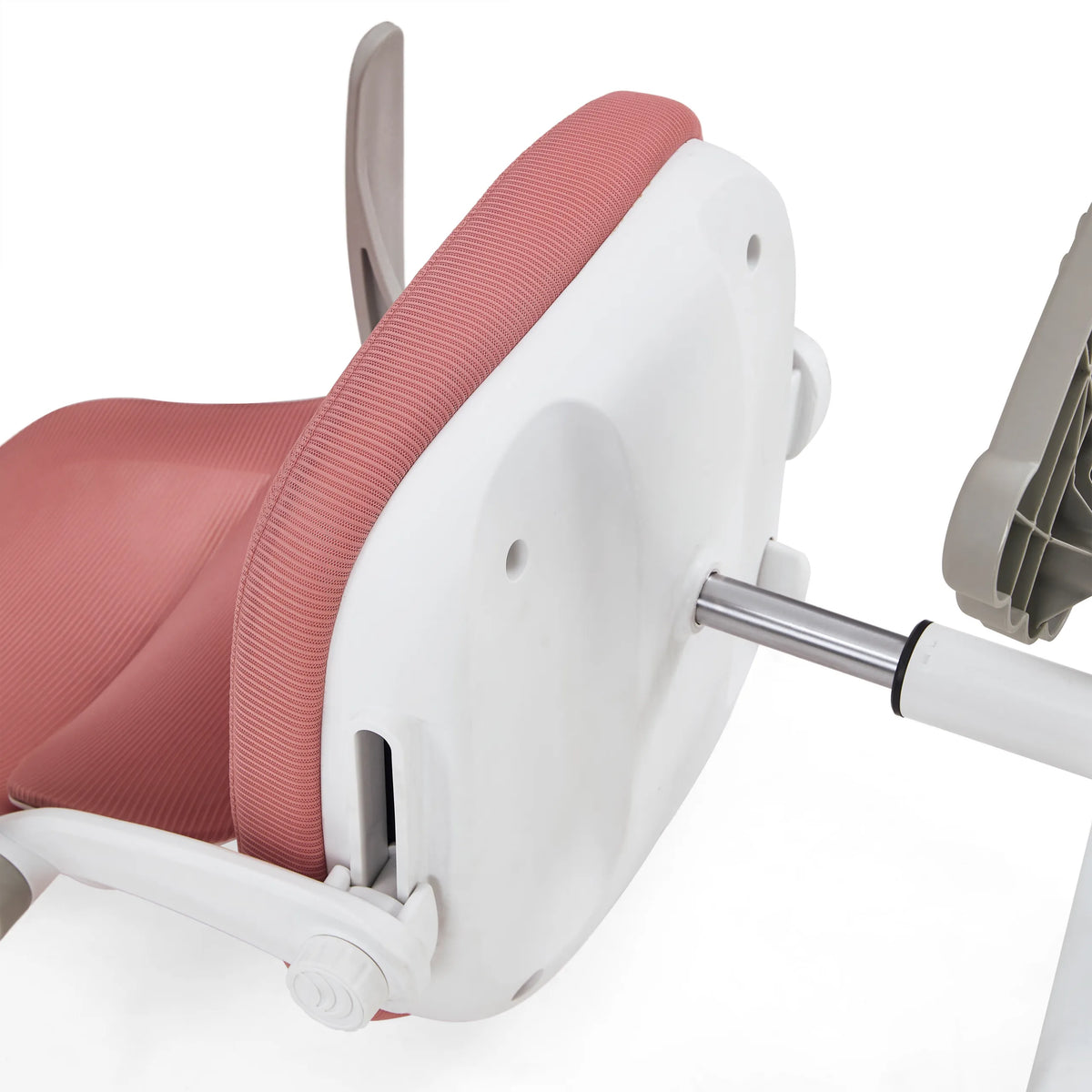Vista posteriore della scocca del sedile e del pistone a gas della sedia girevole per bambini Kiddy Smart Step in rosa di hjh OFFICE