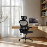 Sedia Home Office ERGOMY FLEX nera con schienale in rete e poggiatesta di MyBuero