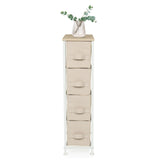 Cassettiera FOLDRESS S in beige con quattro cassetti in tessuto e un piano d'appoggio chiaro di hjh LIVING