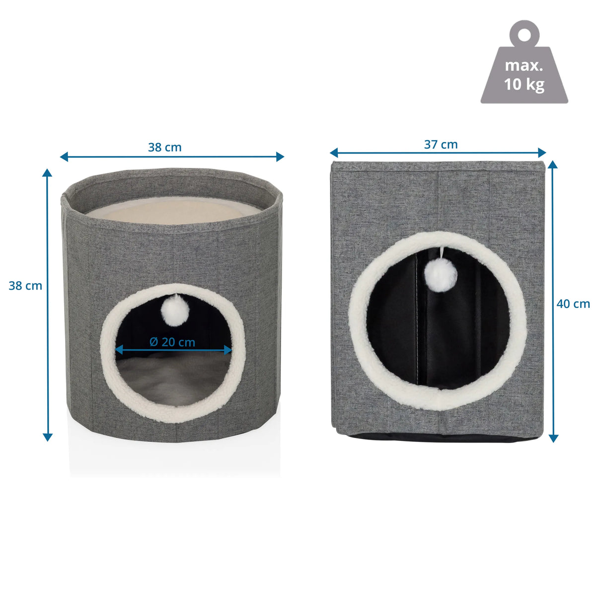 Disegno tecnico della Cuccia chiusa per gatto PAWY R con 38 × 38 cm e portata massima di 10 kg di hjh LIVING