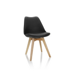 Sedia a conchiglia SCANDI 4 nera con quattro gambe in legno chiaro di hjh OFFICE – vista a 360° (vista frontale 20°)