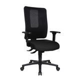 Sedia da ufficio professionale HJH WORK PRO nera con schienale in rete e base a cinque ruote di Topstar – vista a 360° (vista frontale a tre quarti 60°)