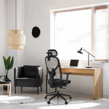 Sedia da ufficio professionale RALOO ECO nera con schienale in rete e poggiatesta di hjh OFFICE