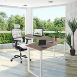 Scrivania ad angolo WORKSPACE BASIC I in noce e bianco con struttura bianca di hjh OFFICE