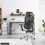 Sedia da ufficio professionale Ergomy Pro in grigio scuro e beige con schienale in rete di hjh OFFICE (immagine generata dall’IA)