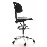Sedia da banco nera TOP WORK 23 con poggiapiedi e base a cinque ruote di hjh OFFICE – vista a 360° (vista posteriore a tre quarti 120°)