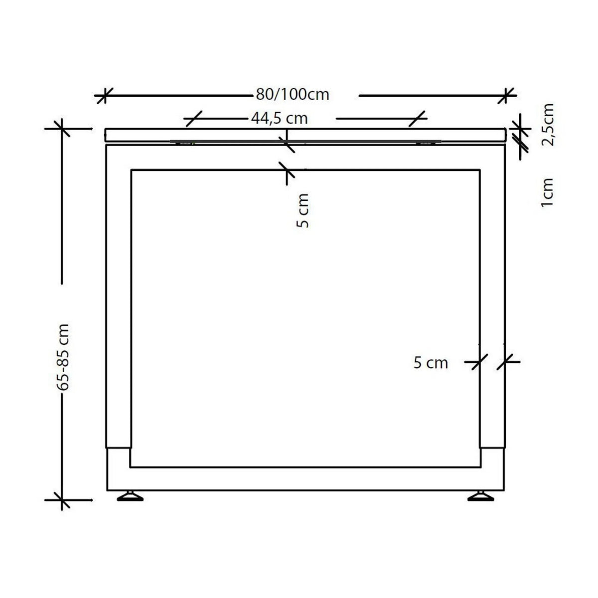 Disegno tecnico del tavolo da scrivania REGO 82 S della serie REGO con larghezza 80/100 cm di hjh OFFICE PRO