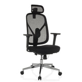 Sedia da ufficio professionale RALOO PRO nera con schienale in rete e base a cinque ruote di hjh OFFICE – vista a 360° (vista frontale a tre quarti 30°)