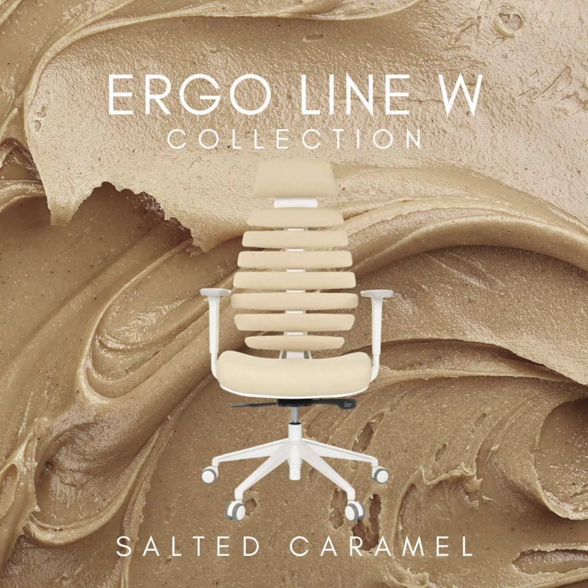 Sedia da ufficio professionale ERGO LINE W nel colore Salted Caramel con struttura e ruote bianche di hjh OFFICE