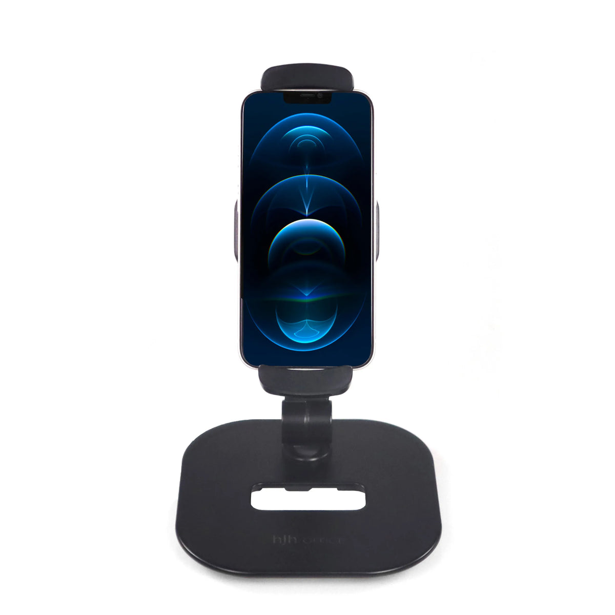 Supporto per cellulare e tablet FLEXMOBI IV nero con base e morsa di hjh OFFICE – vista a 360° (vista frontale 0°)