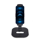 Supporto per cellulare e tablet FLEXMOBI IV nero con base e morsa di hjh OFFICE – vista a 360° (vista frontale 0°)