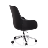 Poltrona professionale BARENO nera con rivestimento in pelle e base a cinque ruote di hjh OFFICE – vista a 360° (vista posteriore a tre quarti 120°)