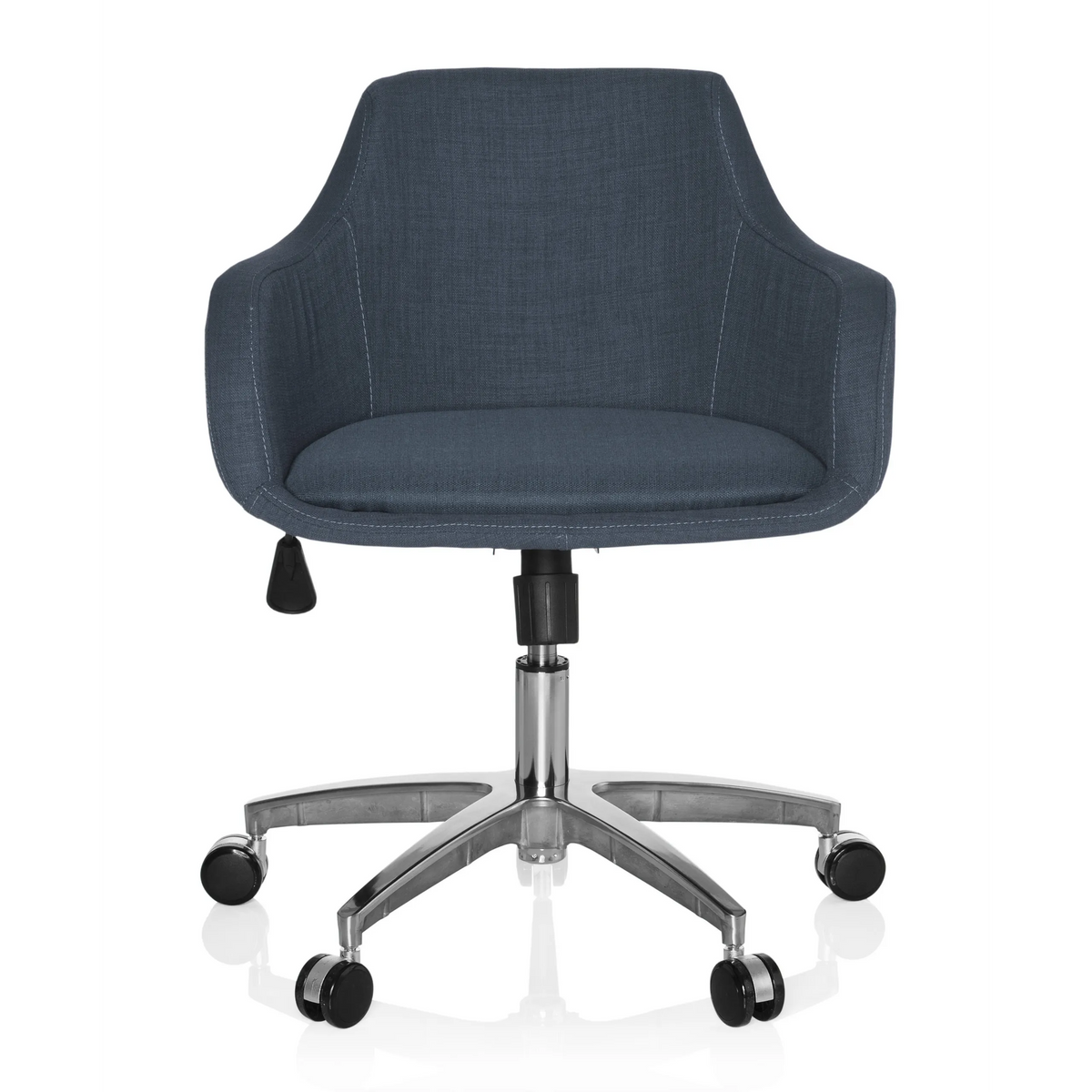 Sedia Home Office SOLAO 100 grigio scuro con scocca imbottita e base a cinque ruote di hjh OFFICE – vista a 360° (vista frontale 0°)