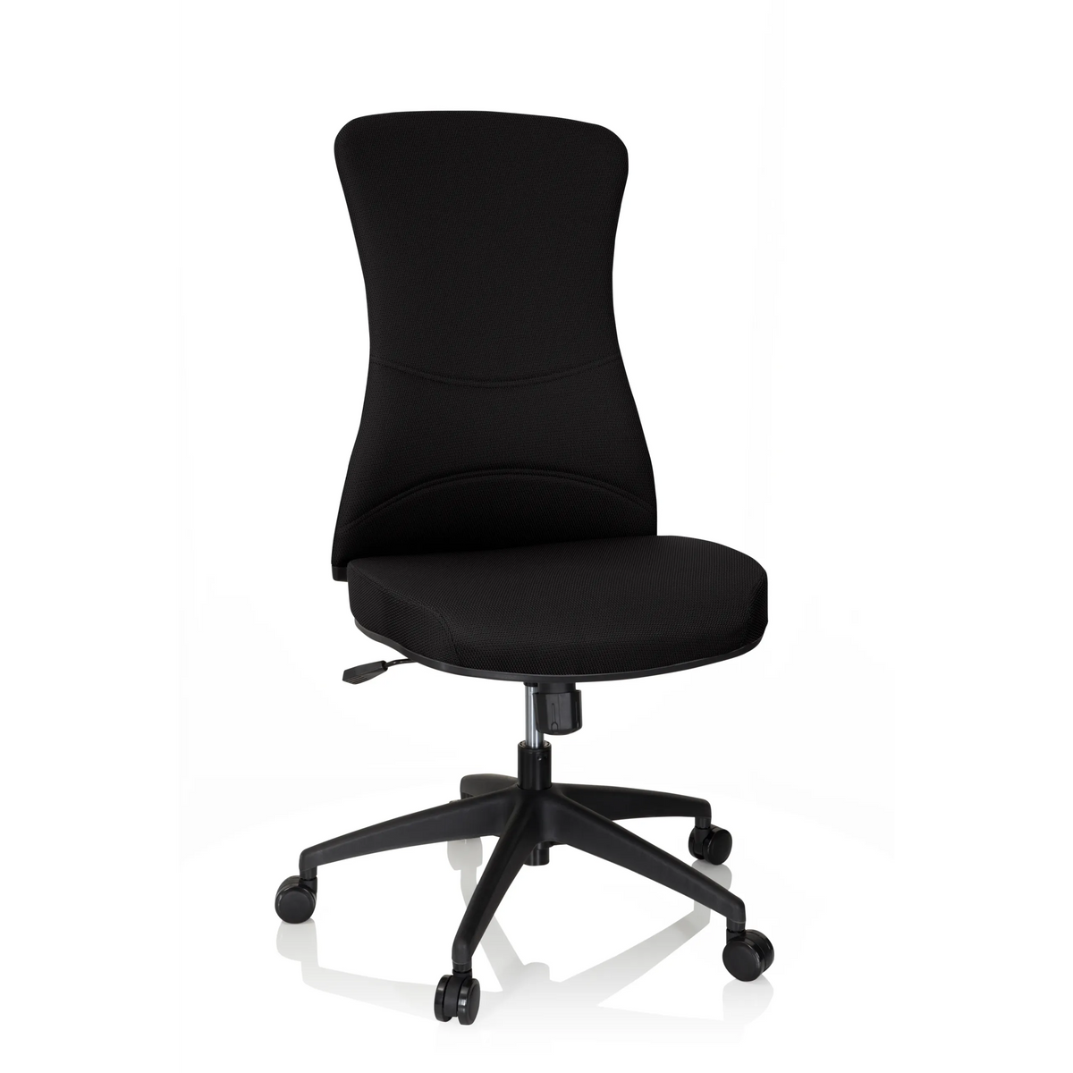 Sedia da ufficio professionale OFFICE XT nera con base a stella e cinque ruote di hjh OFFICE – vista a 360° (vista frontale 20°)