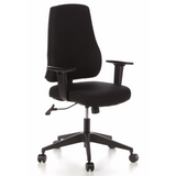 Sedia da ufficio professionale PRO-TEC 100 nera con braccioli e base a cinque ruote di hjh OFFICE – vista a 360° (vista frontale a tre quarti 40°)
