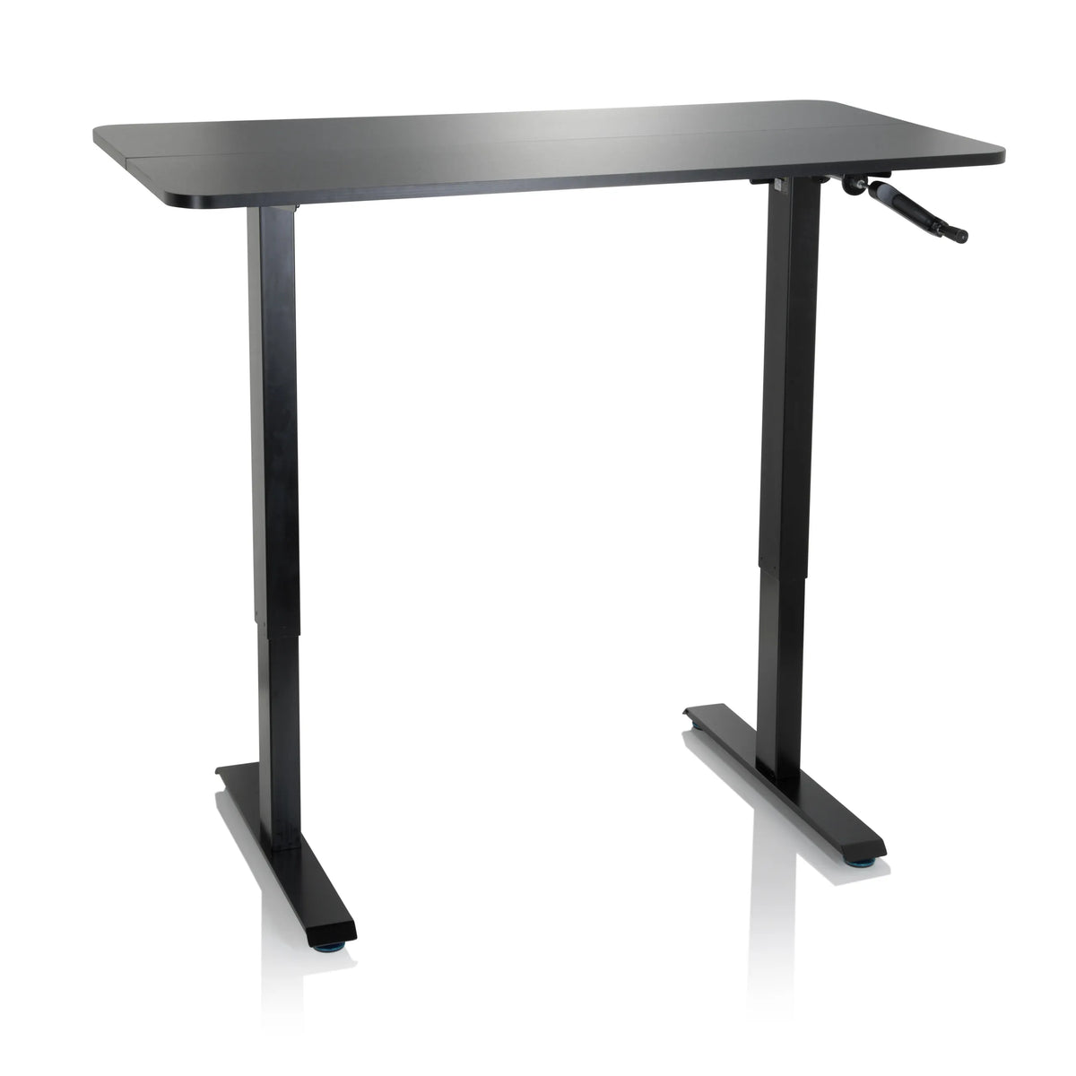 Scrivania in piedi STAND CR nera con manovella per la regolazione dell'altezza di hjh OFFICE – vista a 360° (vista frontale 20°)