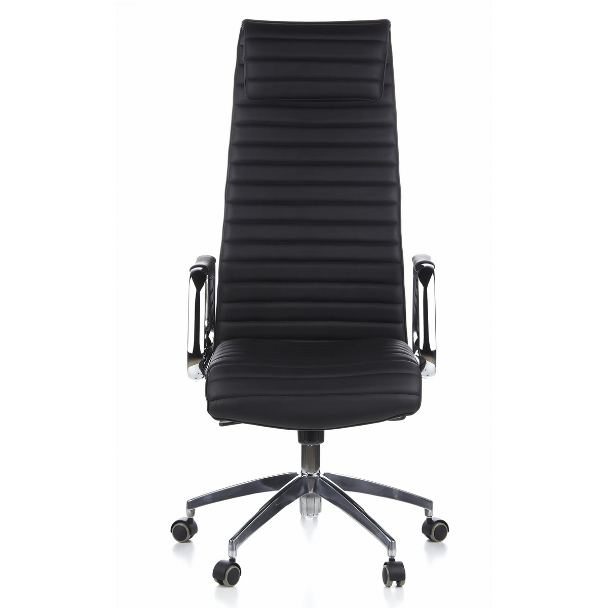 Poltrona di lusso ASPERA 20 nera con imbottitura trapuntata e base a cinque ruote di hjh OFFICE – vista a 360° (vista frontale 0°)