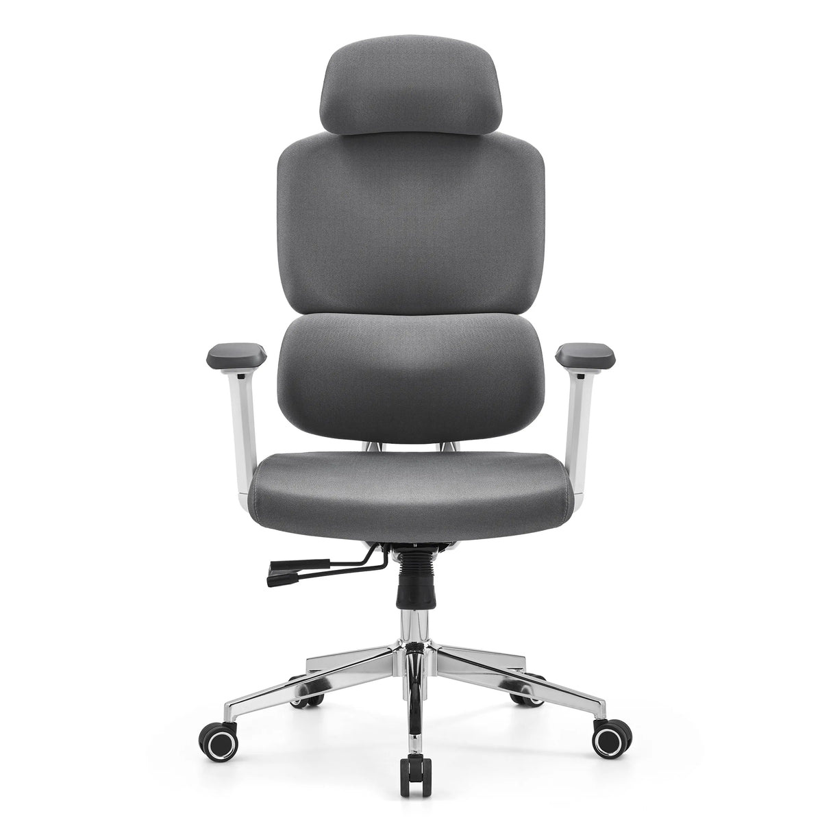 Sedia da ufficio professionale Ergomy WF 2 grigia in tessuto con base a cinque ruote di hjh OFFICE – vista a 360° (vista frontale 0°)