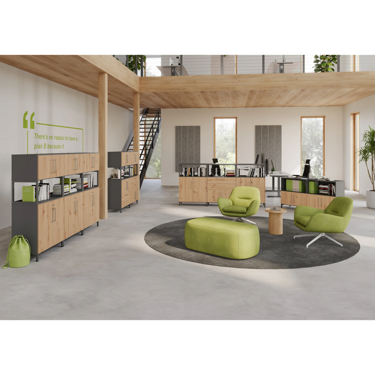 Seduta singola FlexWall con due cassetti in rovere rustico in un ambiente ufficio di hjh OFFICE PRO