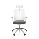 Sedia da ufficio professionale ASPEN WHITE PRO grigio-bianca con schienale in rete, poggiatesta e base a cinque ruote di hjh OFFICE – vista a 360° (vista frontale 0°)