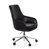Poltrona professionale BARENO nera con rivestimento in pelle e base a cinque ruote di hjh OFFICE – vista a 360° (vista frontale a tre quarti 60°)