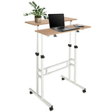 Scrivania in piedi WORKSTATION I in bianco e rovere con due livelli e ruote di hjh OFFICE