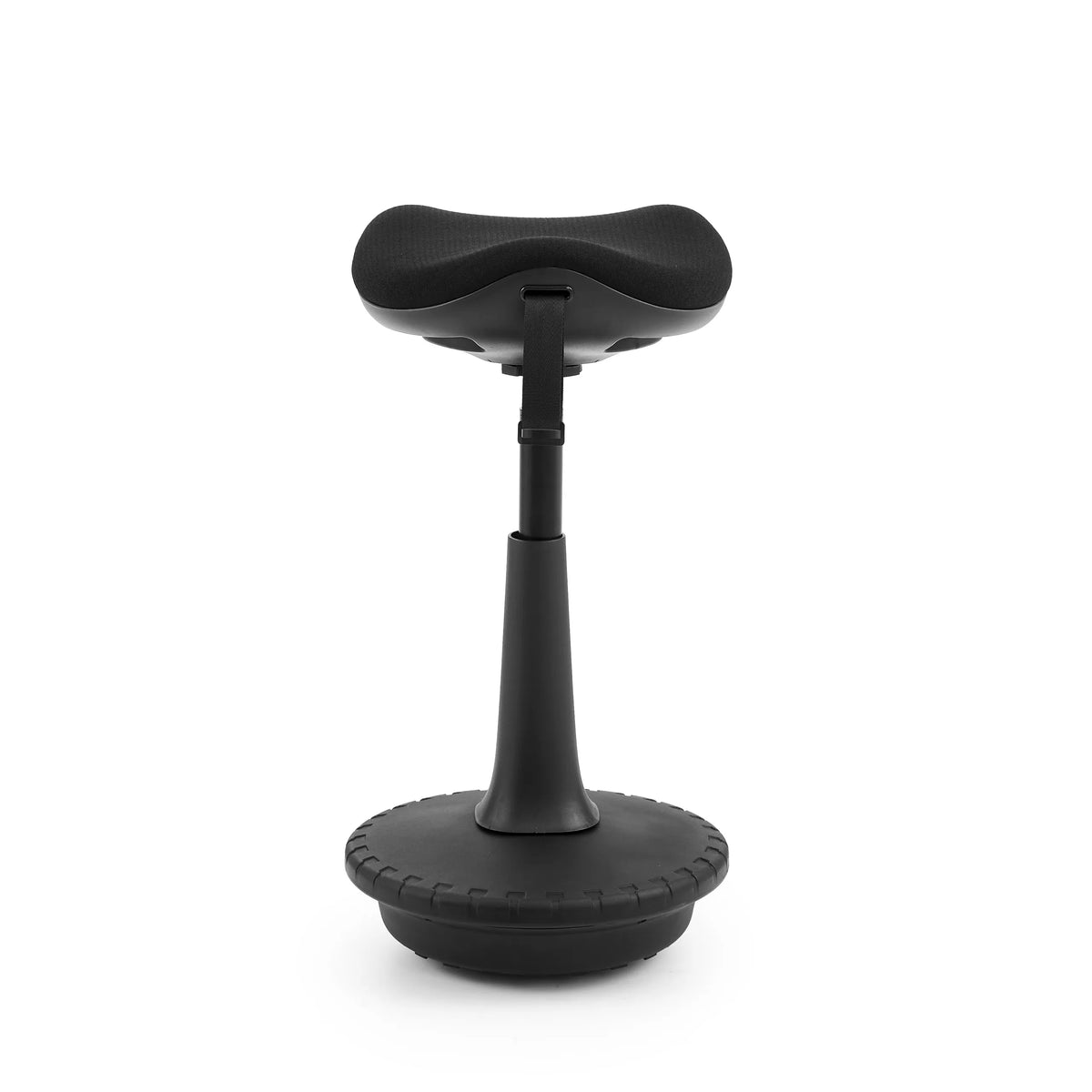 Ausilio per la posizione eretta Balance Sit Ergo nero con seduta ergonomica e base rotonda di hjh OFFICE – vista a 360° (vista frontale 0°)