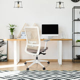 Sedia da ufficio professionale PURE WHITE beige con schienale in rete e braccioli bianchi di hjh OFFICE