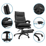 Poltrona Home Office RELAX CL 200 in ecopelle nera con poggiapiedi estraibile e viste dettagliate di MyBuero