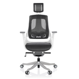 Sedia da ufficio professionale SPEKTRE grigia con schienale in rete e base a cinque ruote di hjh OFFICE – vista a 360° (vista frontale 0°)